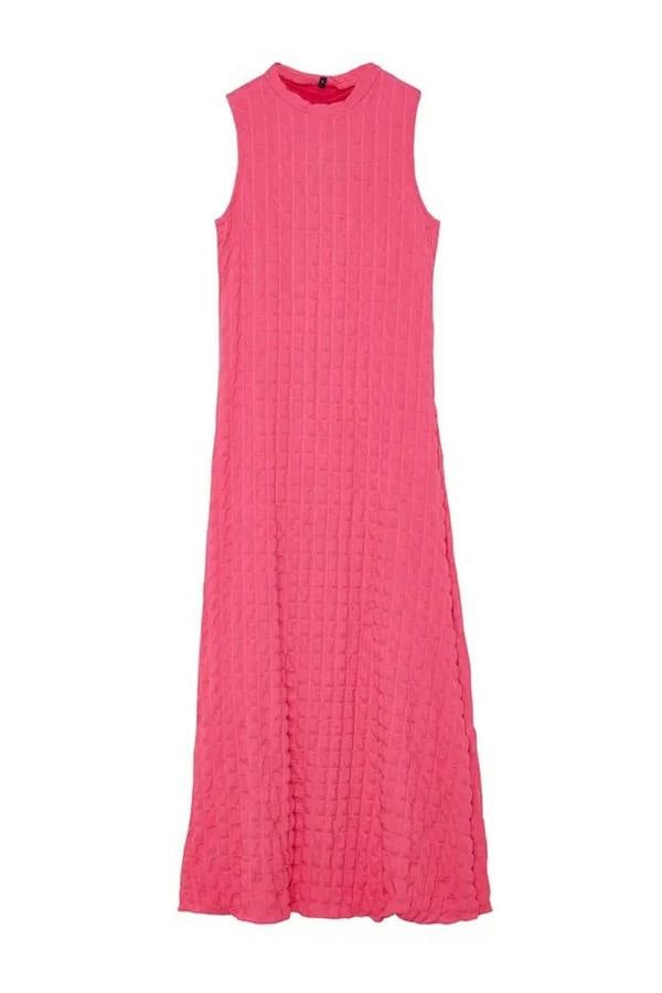 WOVCOR Plain Textured A-Line Neckline Textured Maxi Dress