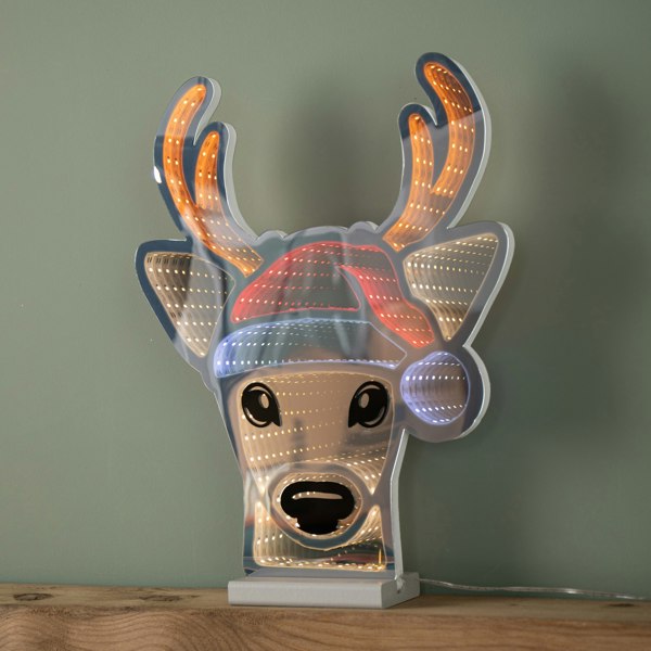 Samuel Alexander 40cm Light up Christmas Deer Head in Santa Hat Infinity Decoration with LEDs