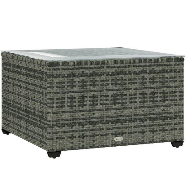 62 x 62cm Glass-Top Rattan Side Table - Light Grey