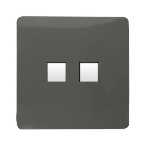 Trendi Switch 2 Gang RJ45 Cat 5e PC Ethernet & Telephone Slave Sockets in Charcoal Grey