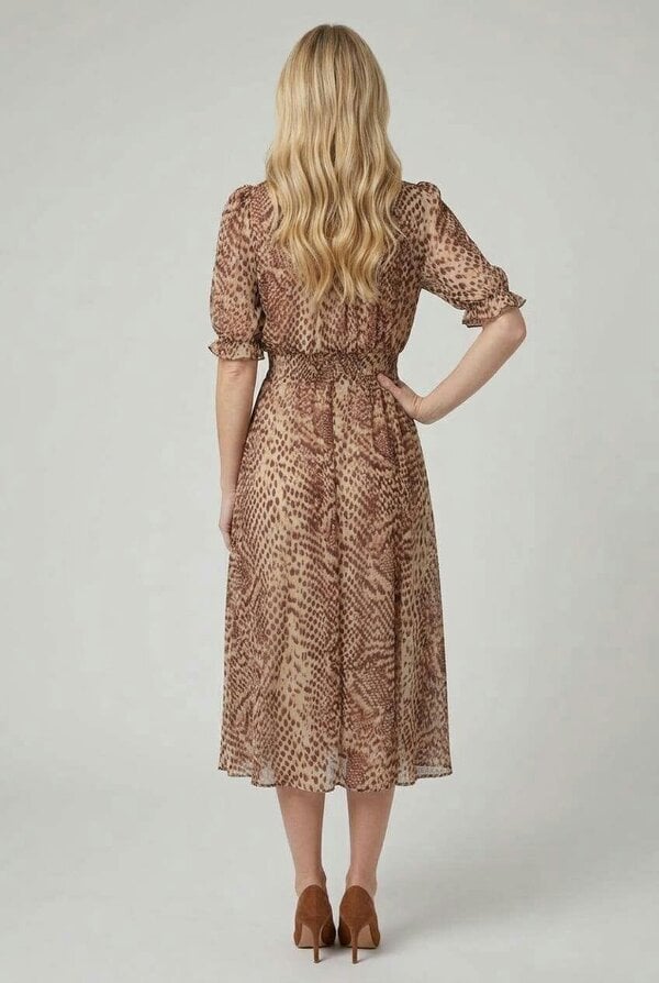 Izabel London Printed Mesh 1/2 Puff Sleeve Midi Dress