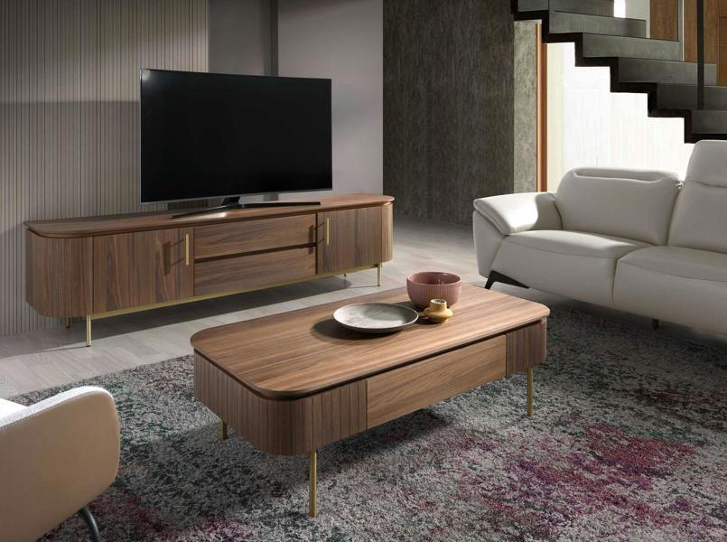 Angel Cerdá Rectangular Coffee Table in Walnut and Gold Polished Steel 2108