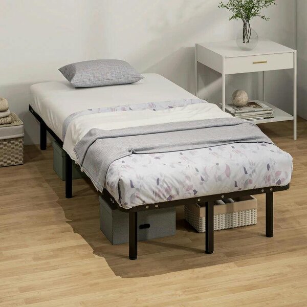 3ft Single Bed Frame, Metal Platform Bed Frame with 2 x 14 Wood Slats, No Box Spring Needed, Underbed Storage, Black