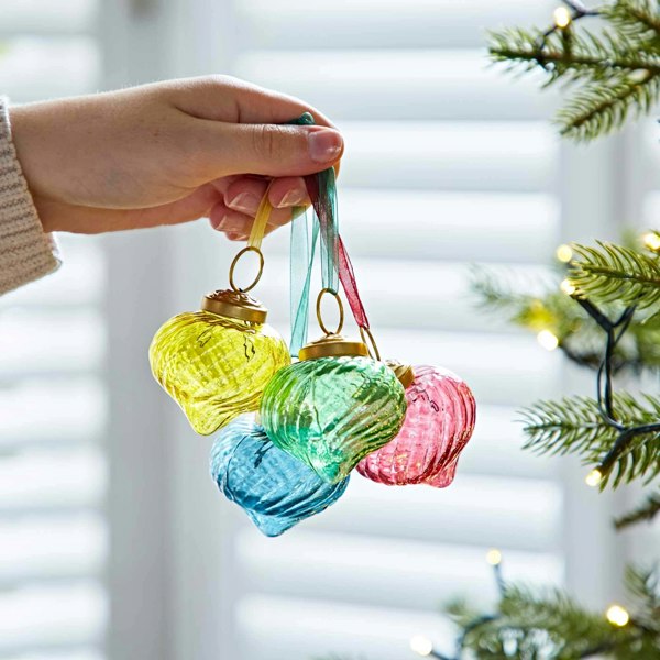 Paper High Set of 4 Keya Coloured Recycled Glass Raindrop Baubles