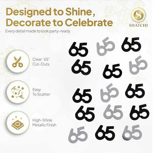 65th Birthday Black and Silver Foil Confetti Party Table Decoration Set, 1 Pack to 4 Pack Options image 5