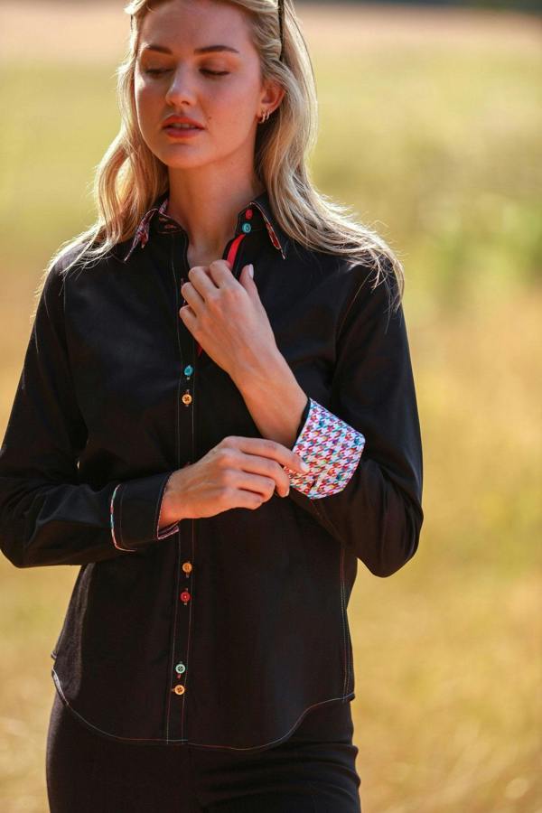 CLASSIC WOMENS PLAIN SHIRT WITH HOUNDSTOOTH INSERT - Premium Men's Patterned Shirt by Claudio Lugli | Bold Design, Tailored Fit, Best Printed Shirts