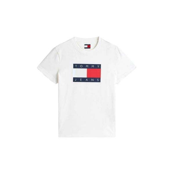 Tommy Jeans Mens Badge Ribbed Regular T-Shirt - Ecru - 