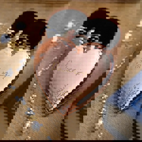 Personalised Memento Company Personalised Floral Rose Gold Heart Trinket Box