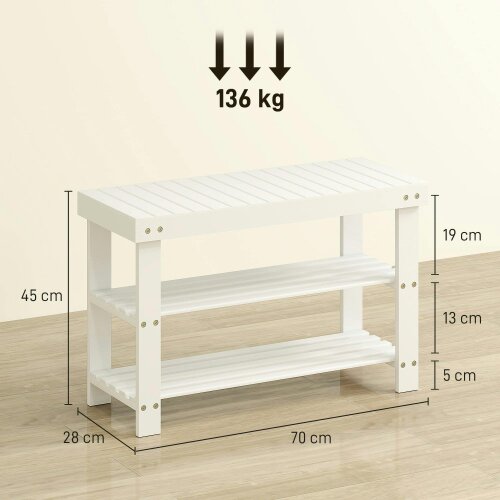 Wyld Haus Riyo White Bamboo 2 Tier Shoe Storage Bench