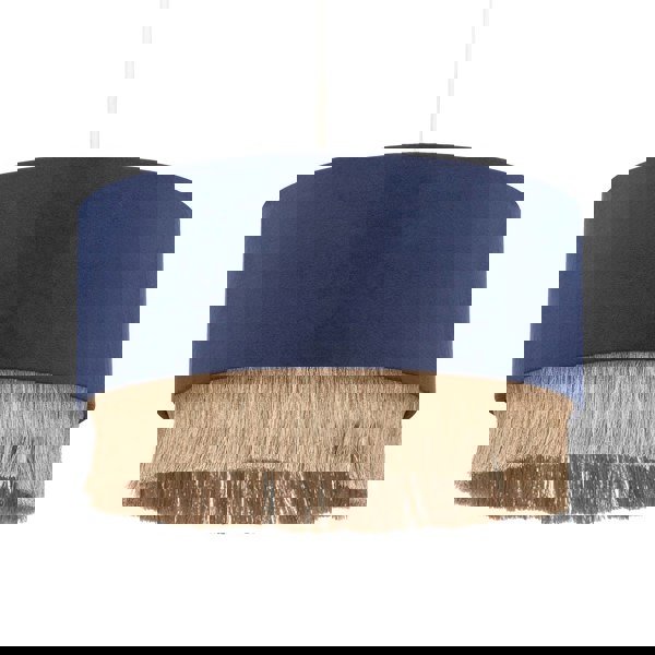 Modern Midnight Blue Velvet Pendant Light Shade with Gold Tassels Image 1