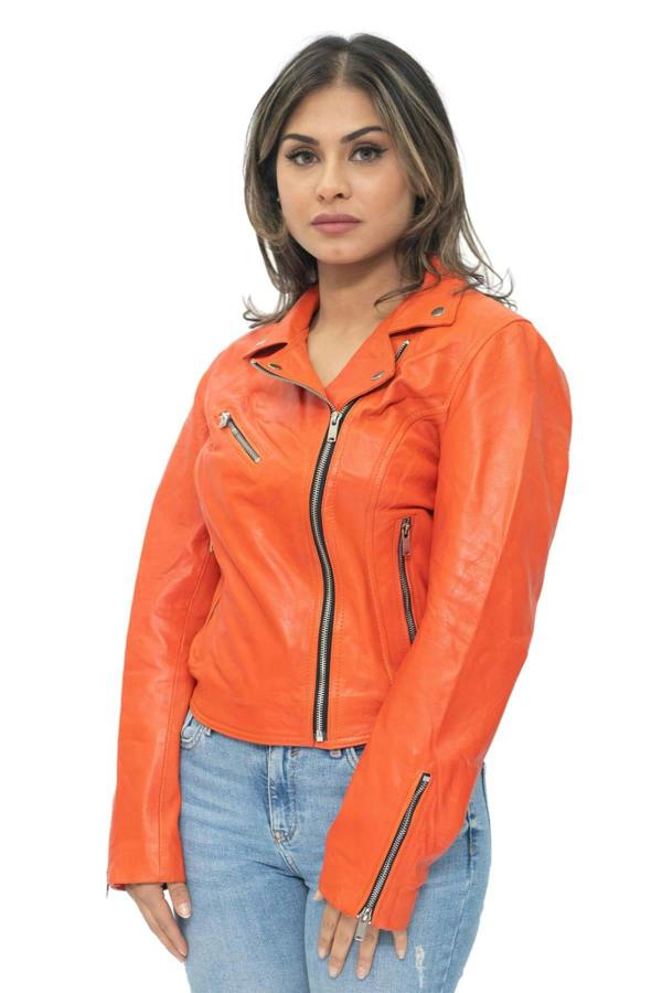 Infinity Leather Womens Leather Classic Biker Brando Jacket-Baku