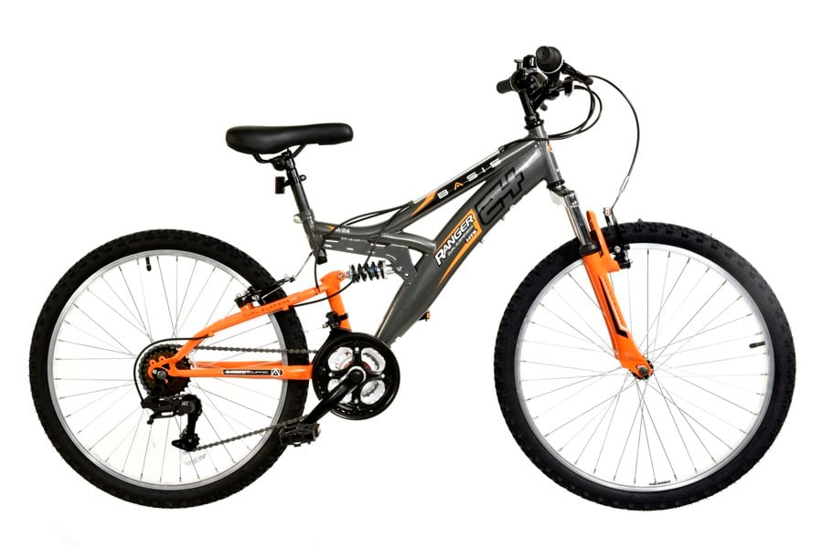 Basis Ranger Junior Full Suspension Mountain Bike, 24In Wheel - Grey/Orange