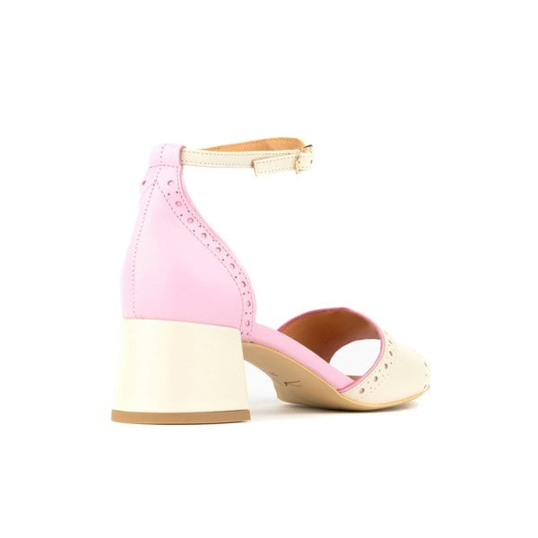 Embassy London Croupier - Pink & White - Women's 2 inch heel ankle strap leather sandal in pastel