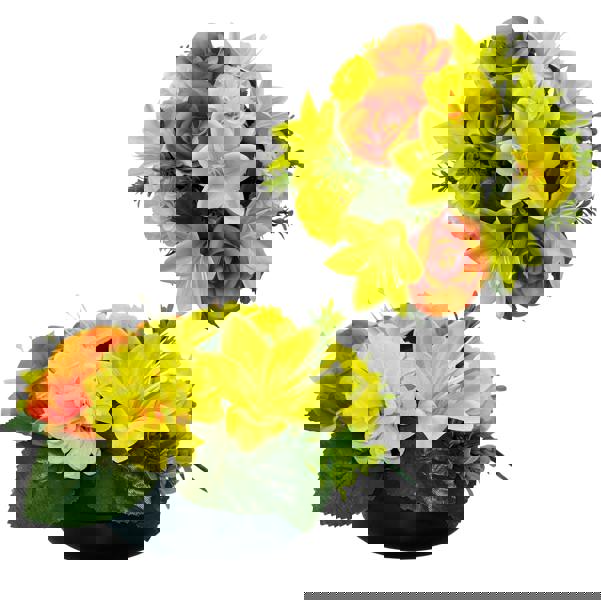 Memorials Direct Premium Artificial Grave Flowers – 24cm Orange Rose With Lily & Chrysanthemum | Weighted Pot