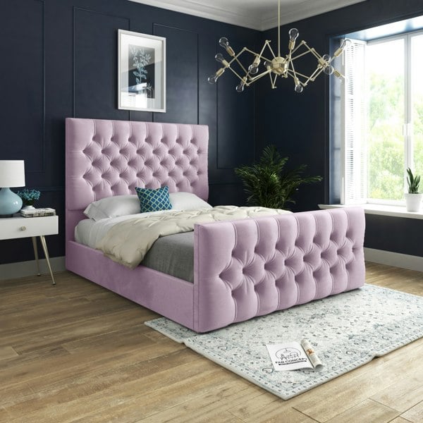 Casa Magna Novara Upholstered Soft Velvet Bed Frame - Pink