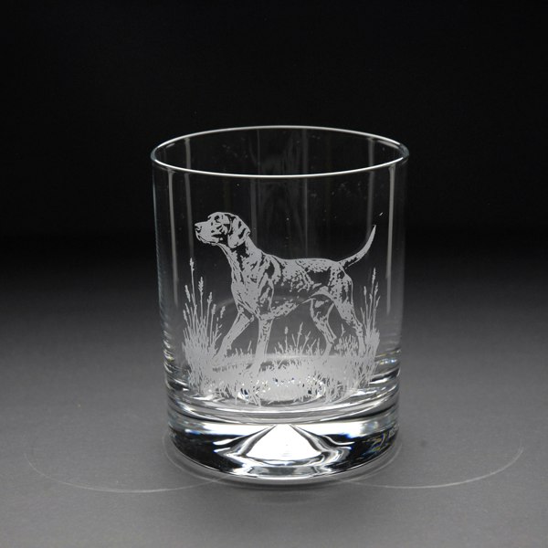 Glyptic Glass Art English Pointer Dog Whiskey Tumbler Glass - Hand Etched/Engraved Gift