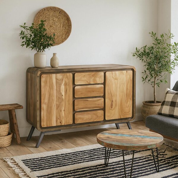 Wyld Haus Los Angeles Reclaimed Wood and Metal Large Sideboard 4 Drawers 2 Doors