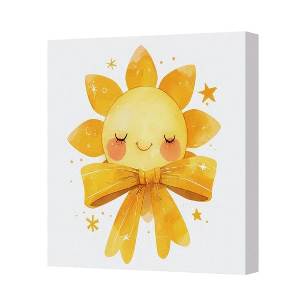 Benjamin Tate Design Sunny Sun Canvas Art Print With Golden Bow For Living Room