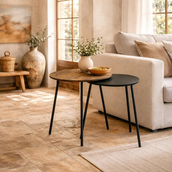 Wyld Haus Nosaha Wooden Rustic Brown Set Of 2 Nesting Side Tables