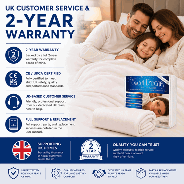Sweet Dreams Electric Blanket Single Bed Size Machine Washable Elasticated Skirt - Overheat Protection