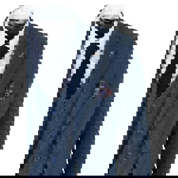 TruClothing IM40 - Men's Blue 3 Piece Tweed Herringbone Suits