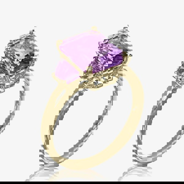 T. H. Baker 9ct Yellow Gold Fancy Cut Amethyst Three Stone Ring DOM350