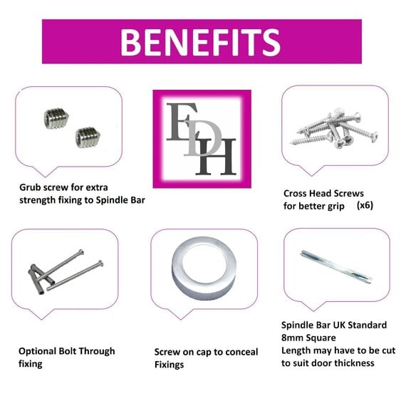 EDH Door Hardware Straight T Bar Internal Latch & Tubular Latch, Essential Sets for Internal, Featuring Polished Chrome Finish
