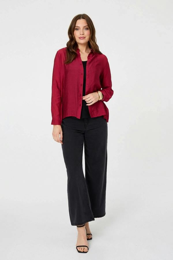 Burgundy | Long Sleeve Button Front Shirt 