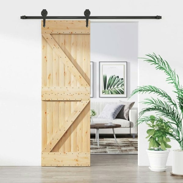 Berkfield Sliding Door with Hardware Set 70x210 cm Solid Wood Pine