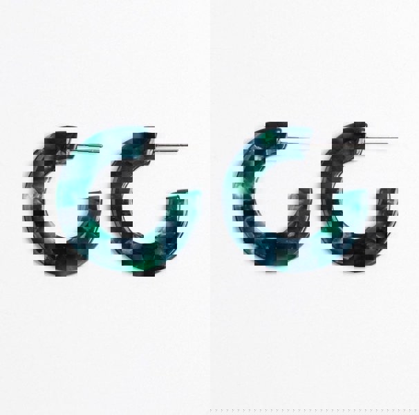 One Of A Kind Club Green and blue thick small hoop acrylic earrings