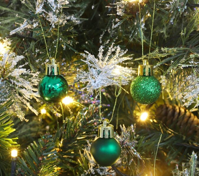 Shatchi Shatterproof Emerald Green Christmas Baubles, 3cm Tree Decorations in 12 Pack or 24 Pack
