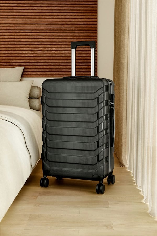 Living and Home Rolling Hardshell Luggage Travel Suitcase, 28" Black