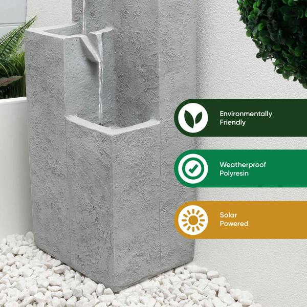 Gardenwize Solar Powered Cubic Falls Water Feature with Battery Backup & LED Lights