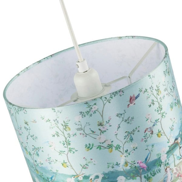 Mountains and Forests Lamp Shade with Floral and Bird Illustrations Image 4