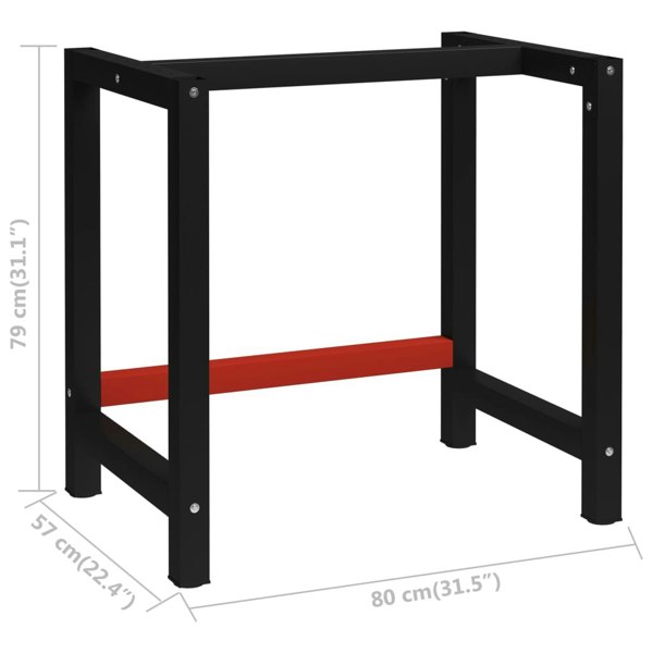 Berkfield Work Bench Frame Metal 80x57x79 cm Black and Red