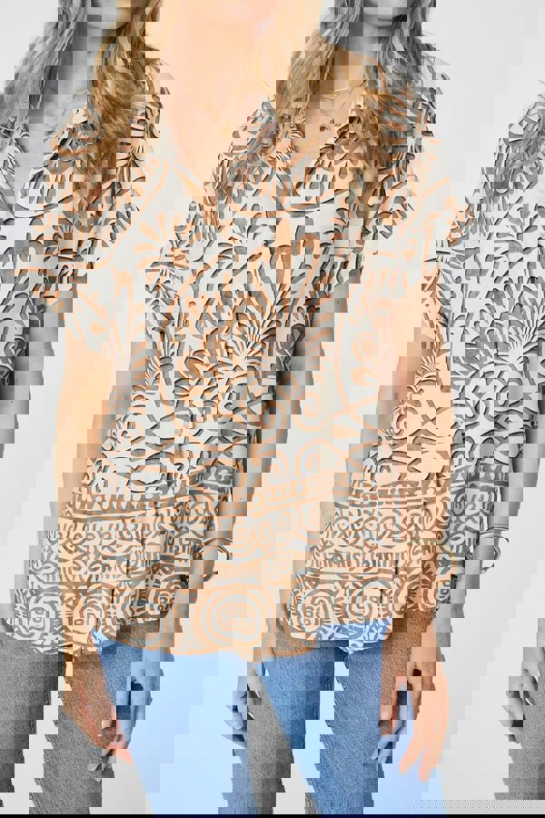 Beige | Printed Button Down Short Sleeve Shirt