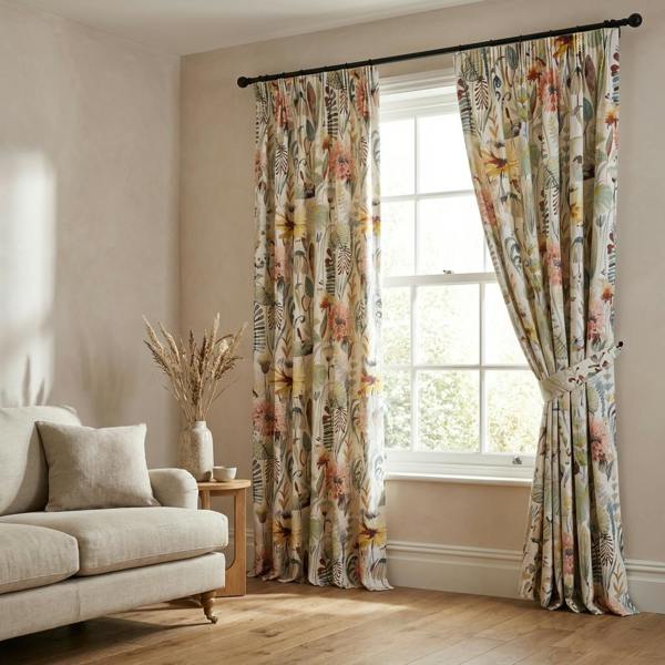 Zebedee made-to-measure curtains in Alpine, styled in a living room