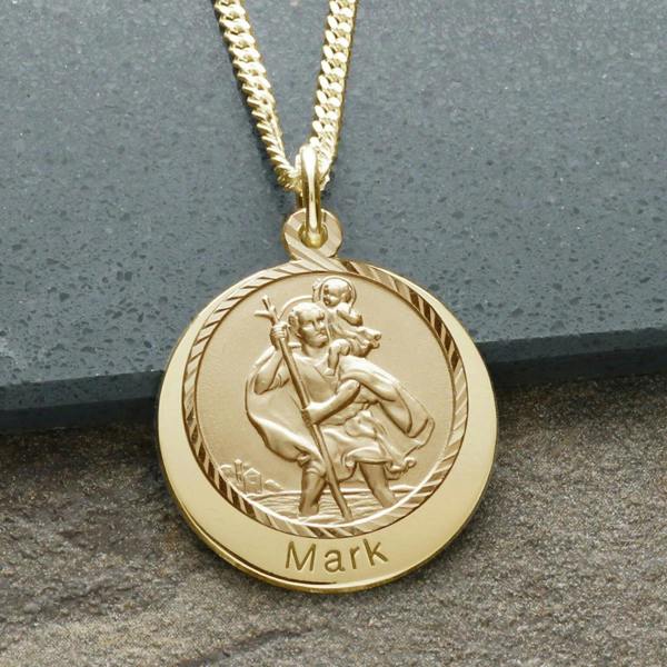 Christopher James of London 9ct Yellow Gold Plated Personalised St Christopher With Concealed Travellers Prayer