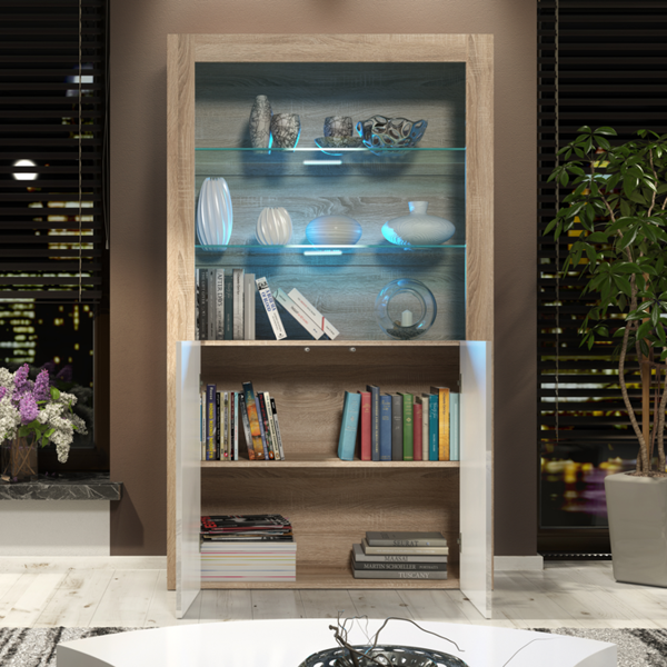 Mex Furniture Premium 170cm Cabinet Sideboard High Gloss Doors Cupboard & Display & Free LED Lights