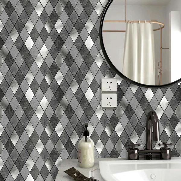 ENER-J Silver Slate Diamond Pattern Peel & Stick Aluminum Tile, Size: 295 x 29 5 x 4.5 mm (Pack of 4)