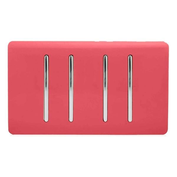 Trendi Switch 4 Gang Light Switch (1x 1 or 2 Way & 3 x Intermediate)in Strawberry Red