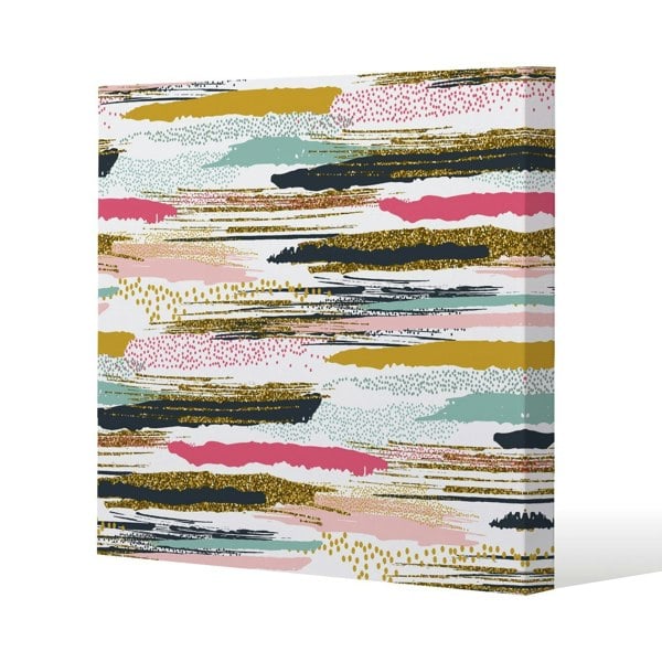 Benjamin Tate Design Coloured Stripes & Spots Slim Style Canvas Print  30x30cm , 15mm Slim Real wood.