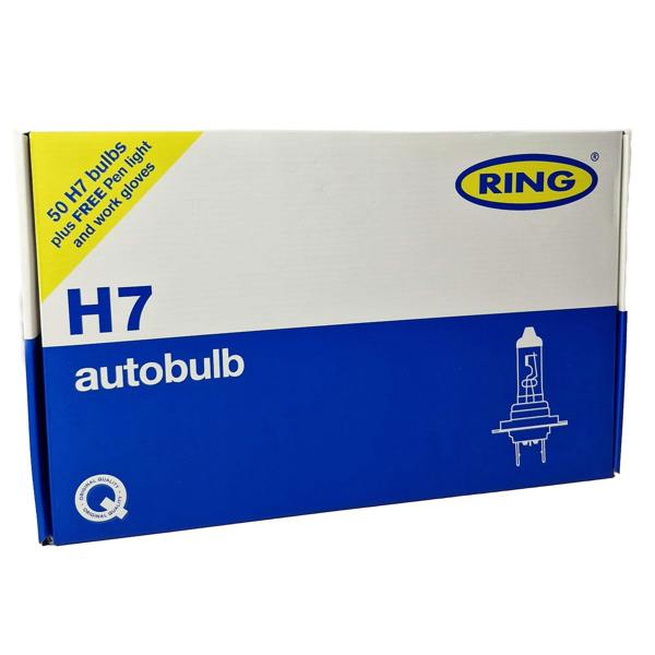 Ring Automotive H7 12v55w Car Headlight Bulbs, Trade Pack of 50, FREE Pen Light & Gloves