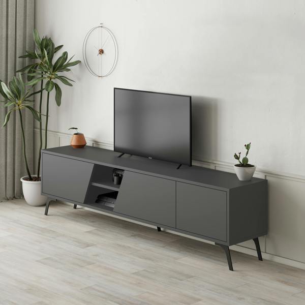 Decortie Fiona Modern TV Unit Multimedia Cabinet with Storage Doors 75" Oak White 180cm