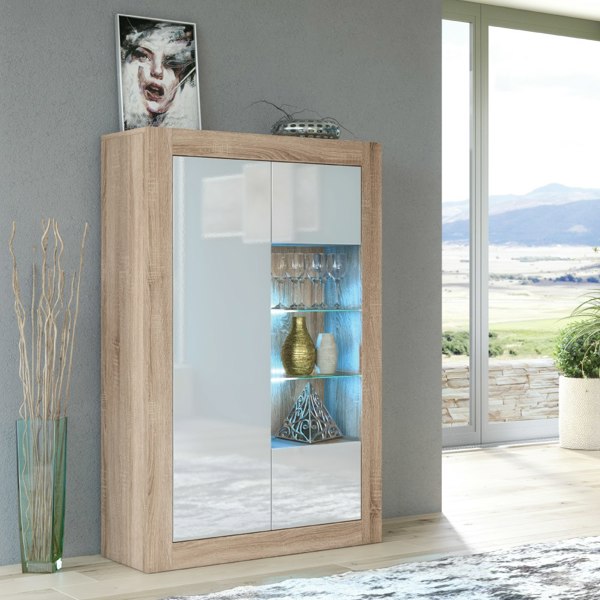 Mex Furniture Elegant 140cm Sideboard Cabinet Unit with White High Gloss Doors and Free LED