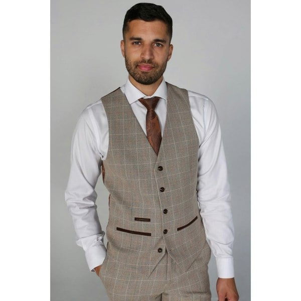 Paul Andrew Holland - Men's Beige Check Waistcoat