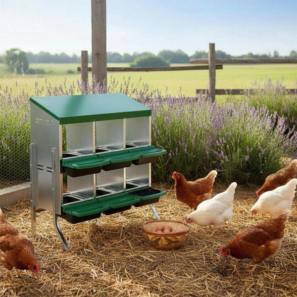 Chicken nest with chickens in a rural setting