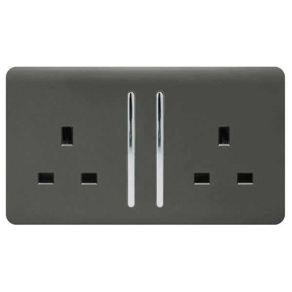 Trendi Switch 2 Gang Long Switched Plug Socket in Charcoal Grey