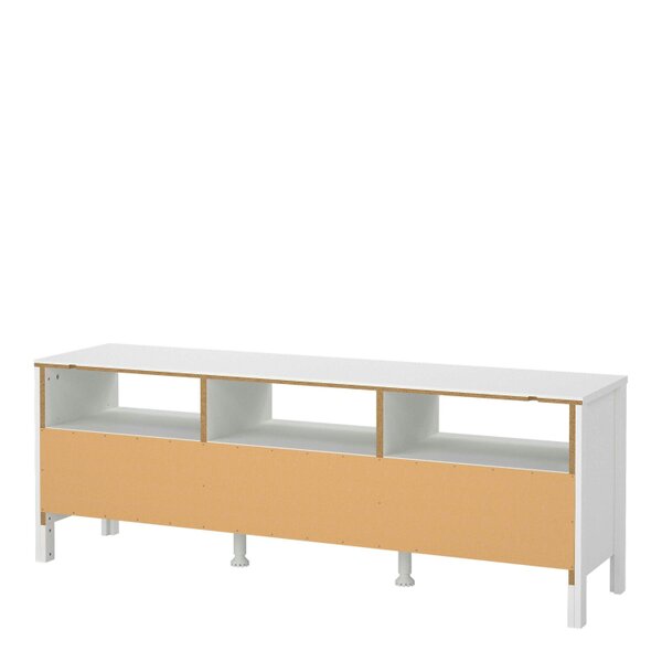 Wyld Haus Wildberry Matt White Wooden TV Unit 3 Drawers Leather Handles