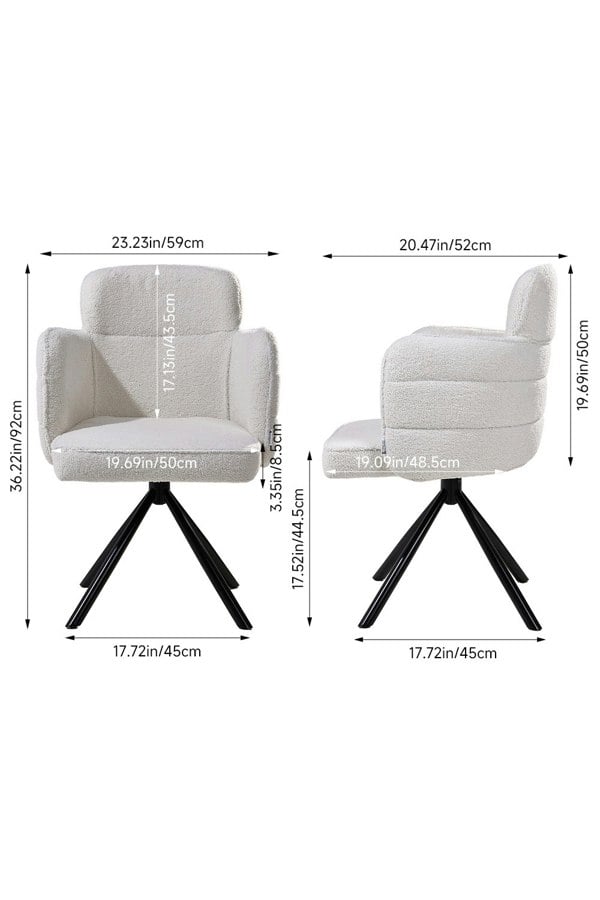 Living and Home White Upholstered Leisure Swivel Chair with Metal Legs